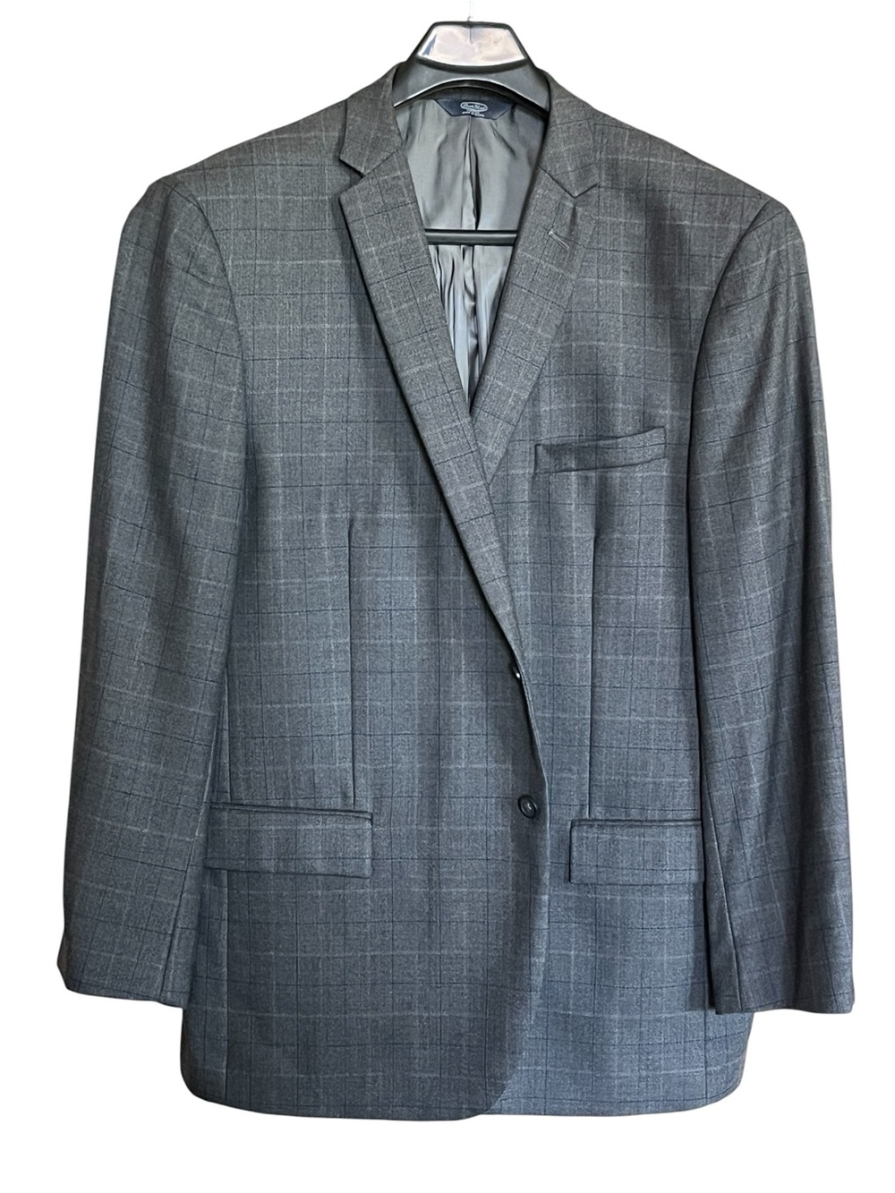 Men's Pronto Uomo Gray Windowpane 100% Wool Blazer/Sport Coat - Size 52 L